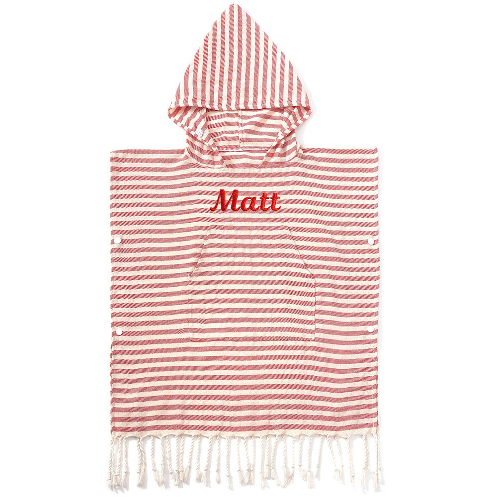 Personalized Embroidered Kids Stripe Hooded Beach Poncho | CWBeach262