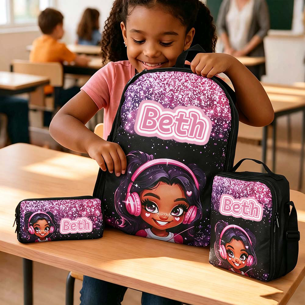 Personalized Cartoon Girl Backpack Set | CWPack386