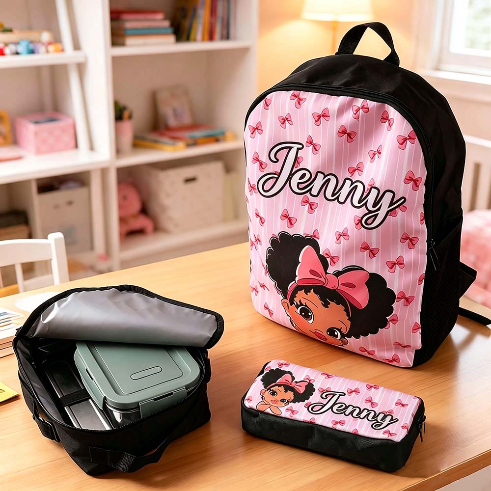Personalized Cartoon Girl Backpack Set | CWPack386