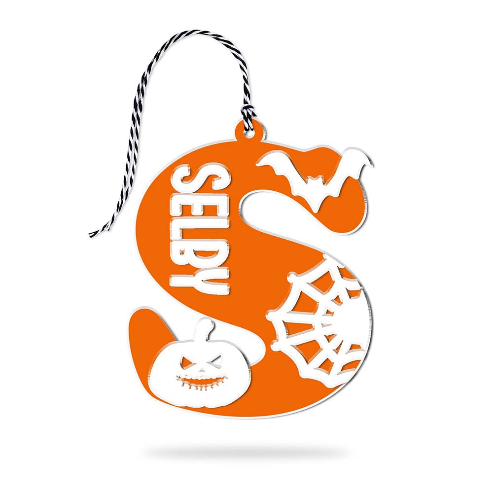Personalized Halloween Retro Initial Name Tag | CWHalloween79