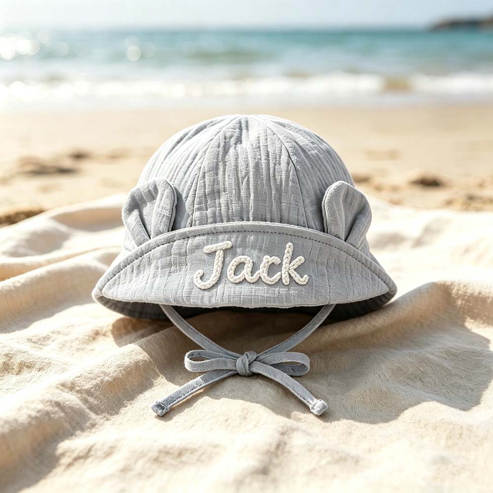 Personalized Hand Embroidered Baby Summer Hat With Ears | CWBeach266