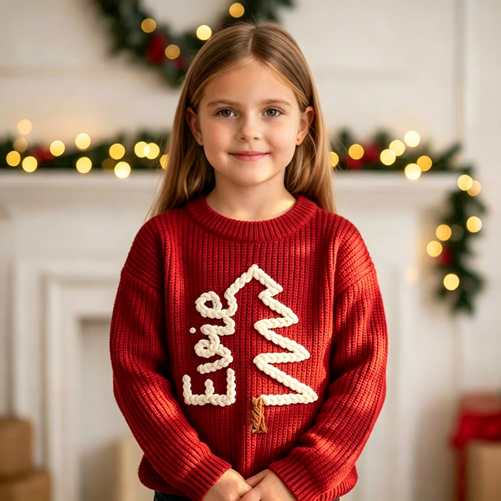 Personalized Hand Embroidered Christmas Tree With Name Sweater | MCGift370