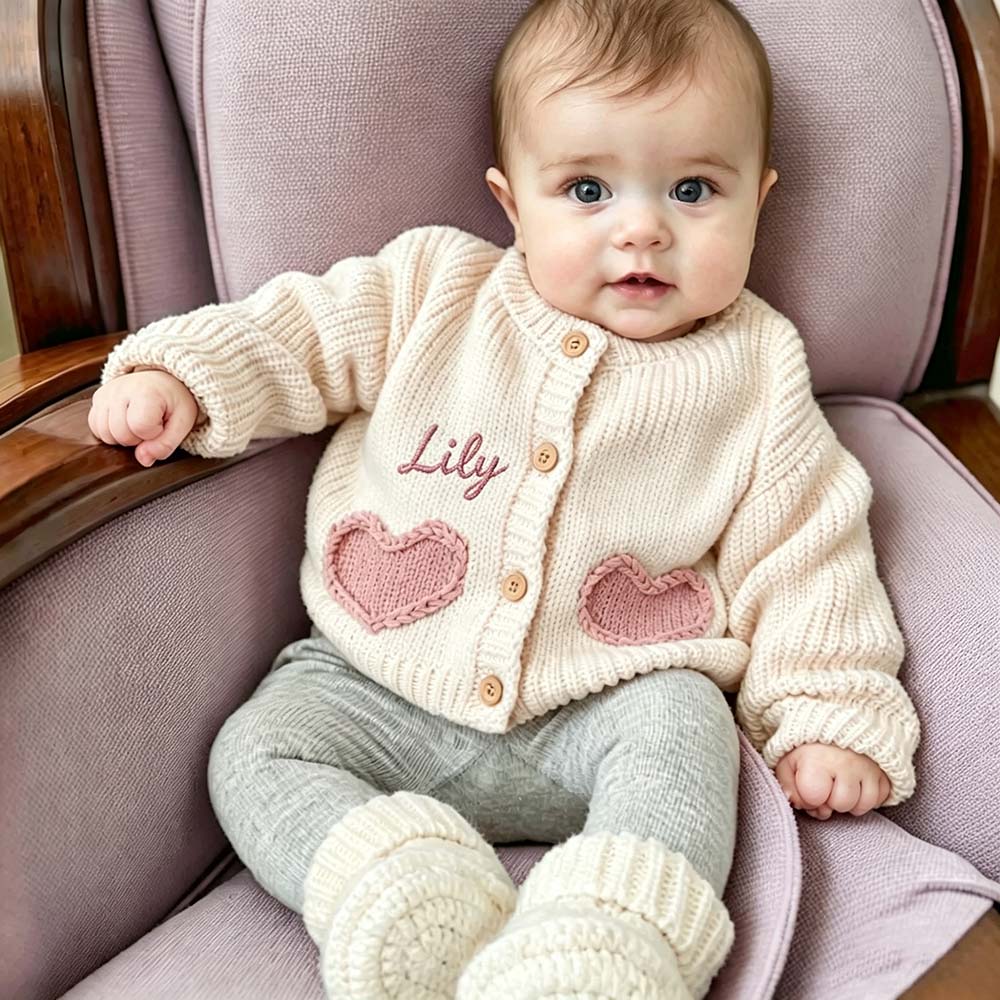 Personalized Embroidered Baby Heart Cardigan | CWBaby521