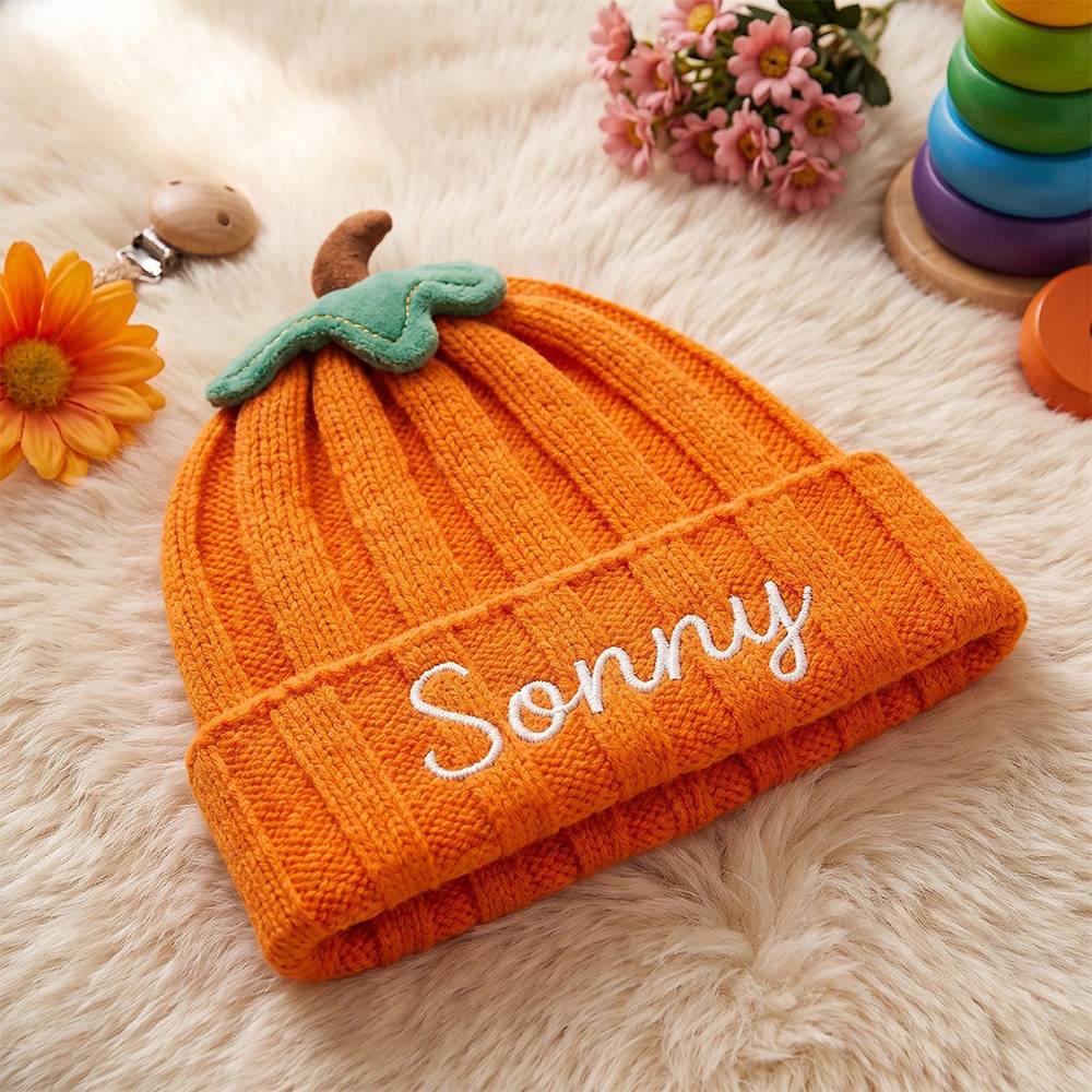 Personalized Embroidered Pumpkin Wool Beanie | CWHalloween126
