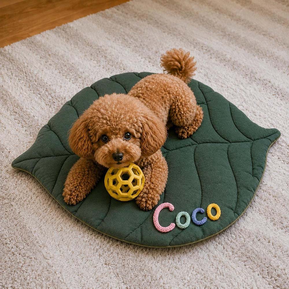 Personalized Embroidered Reversible Leaf Pet Mat | BKPet571