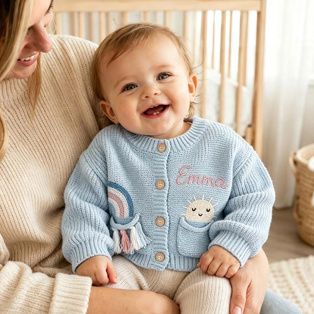 Personalized Embroidered Baby Sunshine Rainbow Cardigan | CWBaby522