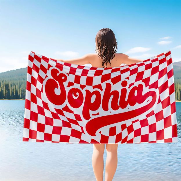 Personalized Lovely Checker Kid Towel for Summer & Beach | CWTowel113