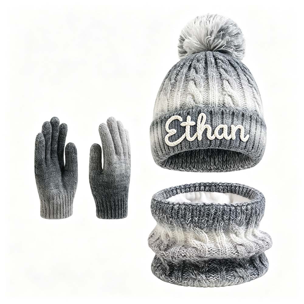 Personalized Hand Embroidered Gradient Knit Winter Outfit Set | HSKid86