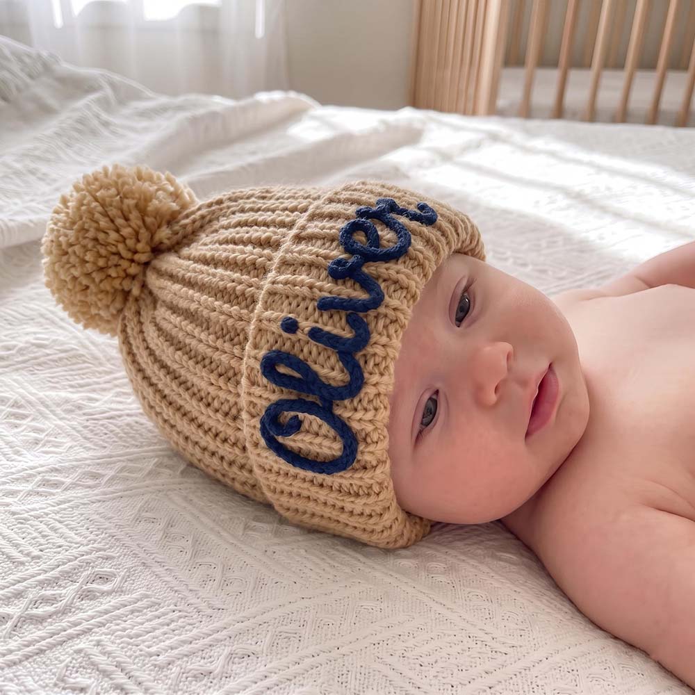 Personalized Hand Embroidery Pom Pom Beanie| HSKid44