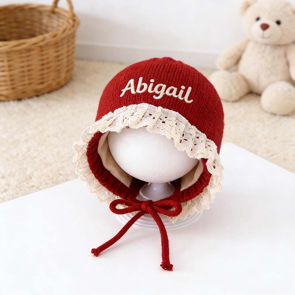 Personalized Embroidery Winter Hat Lace Bonnet | HSKid61