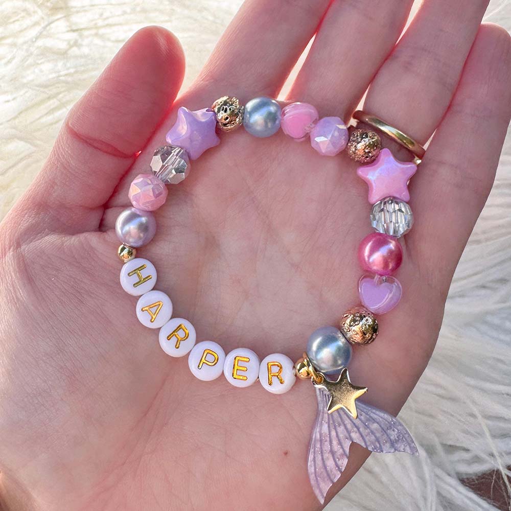 Personalized Mermaid Kids Name Charm Bracelet and Necklace Set | CWGift102