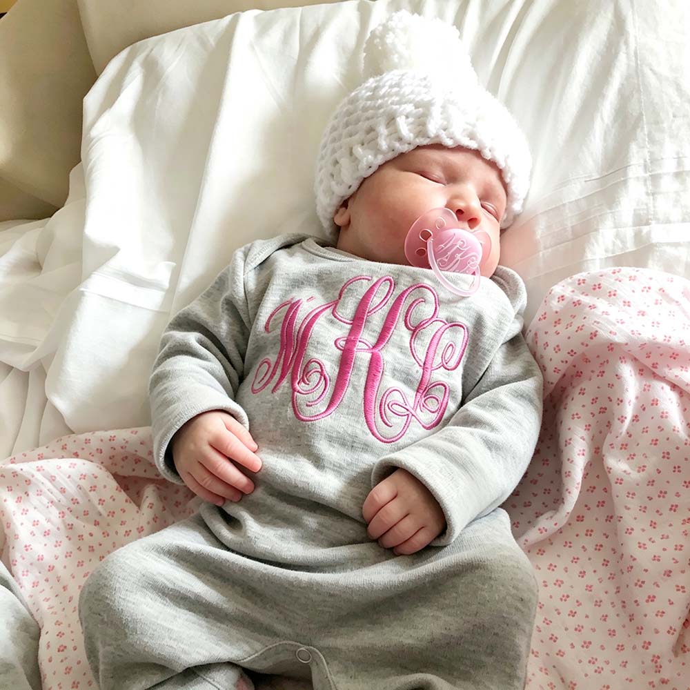 Personalized Embroidery Baby Monogram Romper and Hat Set | CWBaby525