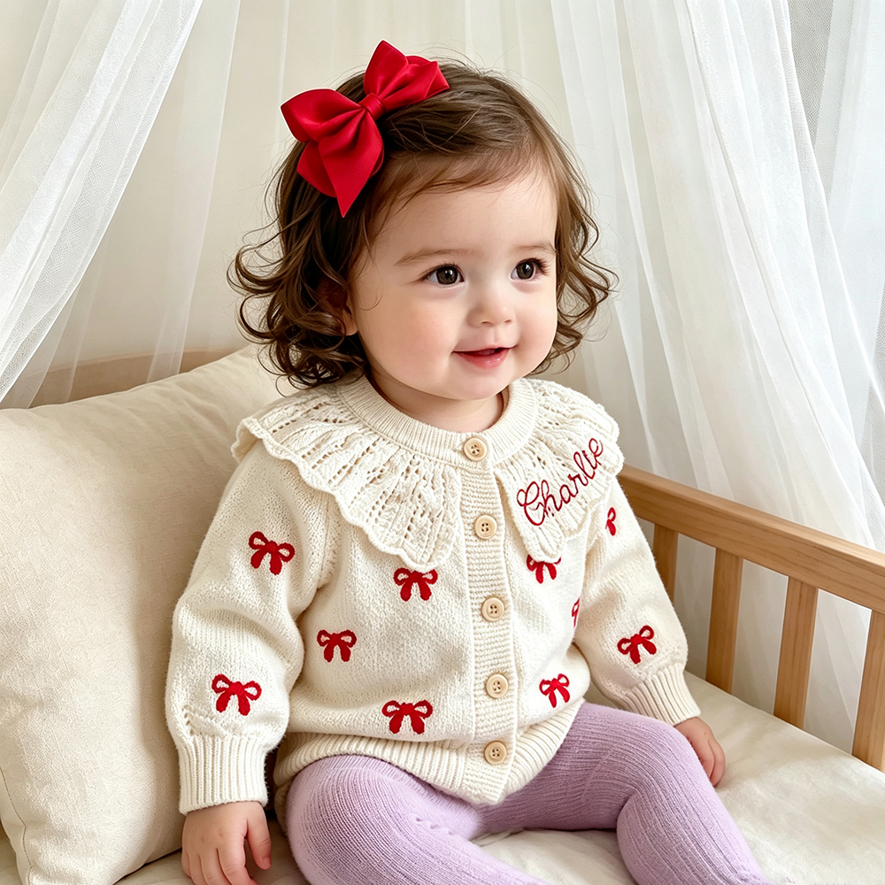 Personalized Embroidered Coquette Bow Cardigan Sweater | CWBaby285