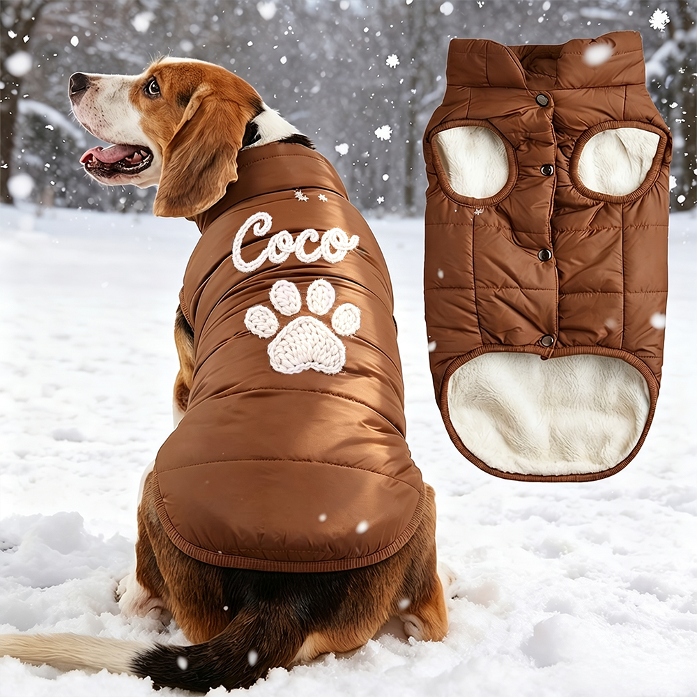 Personalized Hand Embroidered Pet Winter Warm Puffer Vest | BKPet576