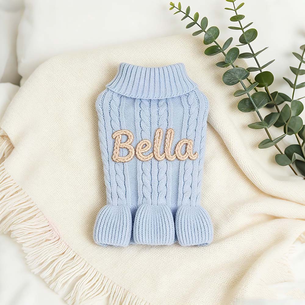 Personalized Hand Embroidered Pet Knitted Ruffle Sweater Dress | BKPet578