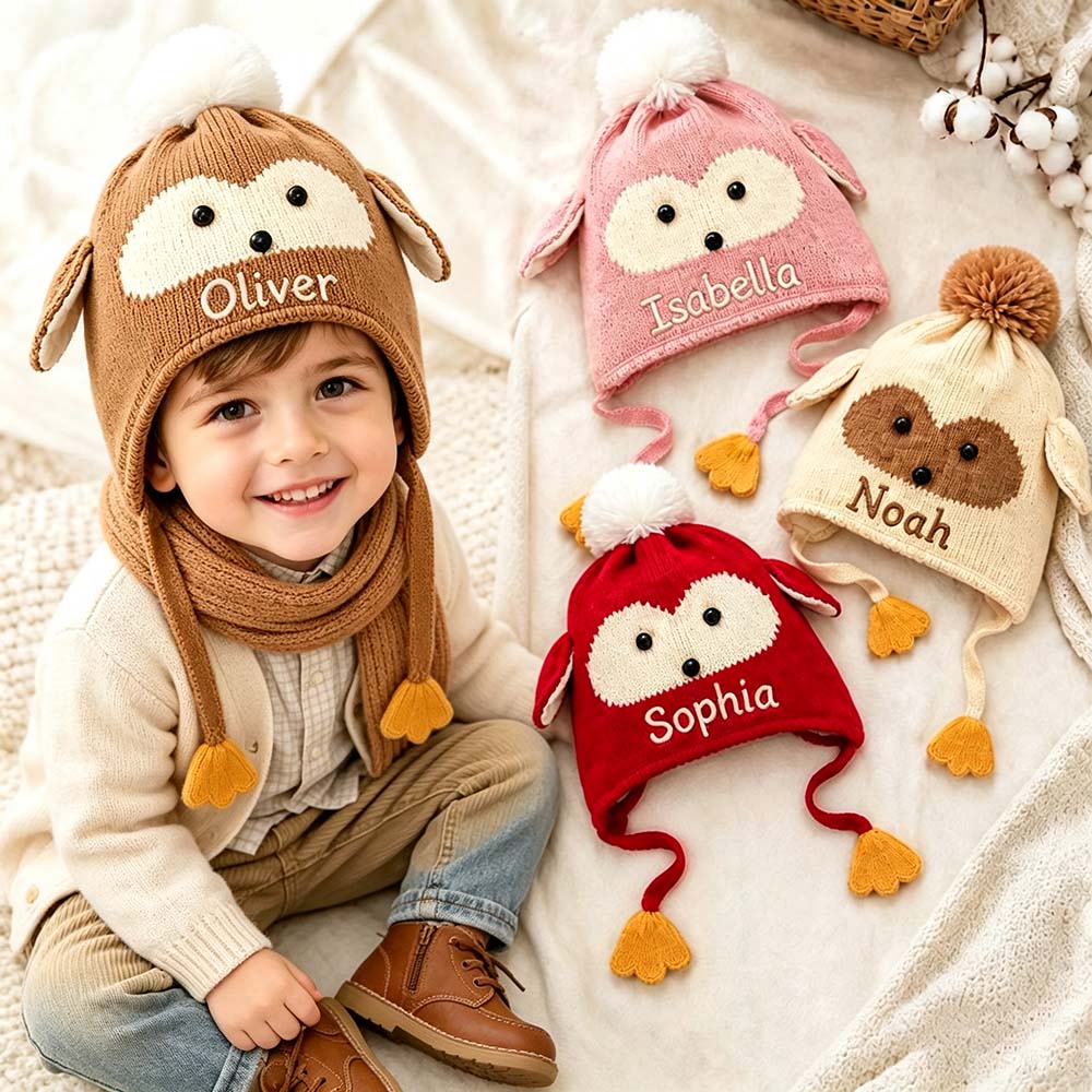 Personalized Embroidery Animal Ear Knit Beanie Hat | HSKid91