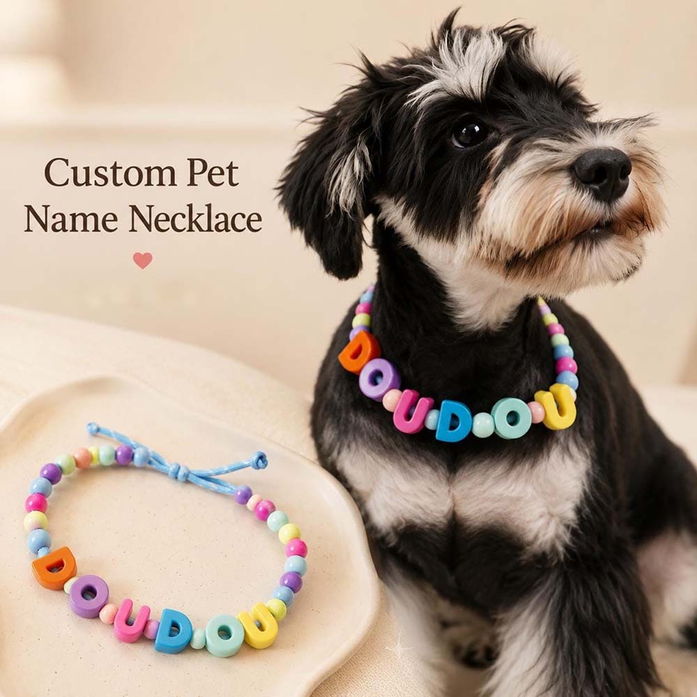 Personalized Colorful Letter Beaded Adjustable Puppy Name Necklace | BKPet581