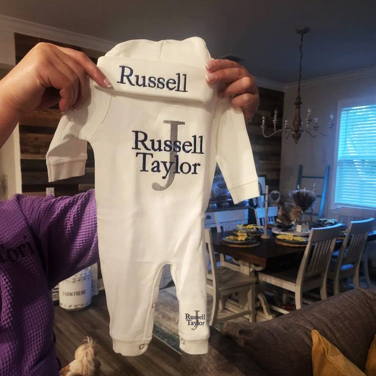 Personalized Embroidery Monograms Baby Coming Home Romper and Hat Set | CWBaby535
