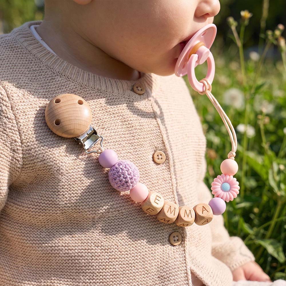 Personalized Baby Wooden Letter Bead Pacifier Clip | CWToy205