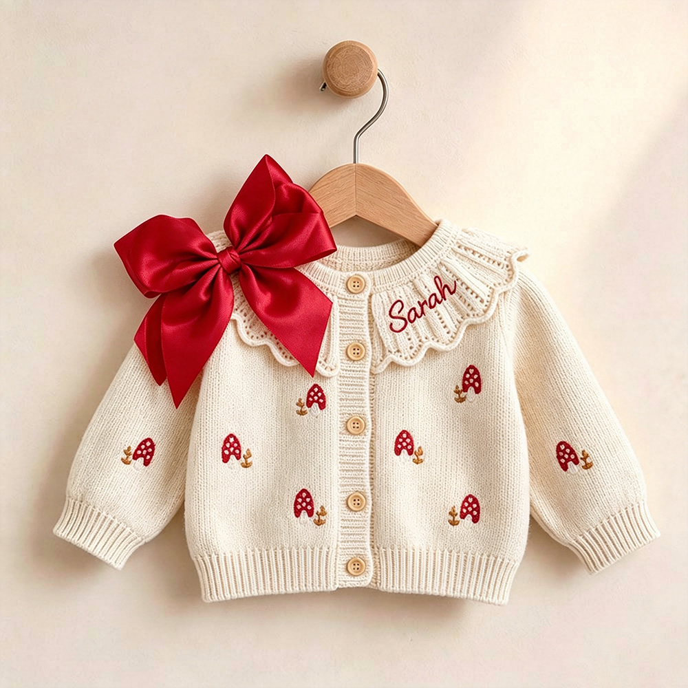 Personalized Embroidered Baby Mushroom Cardigan | CWBaby526