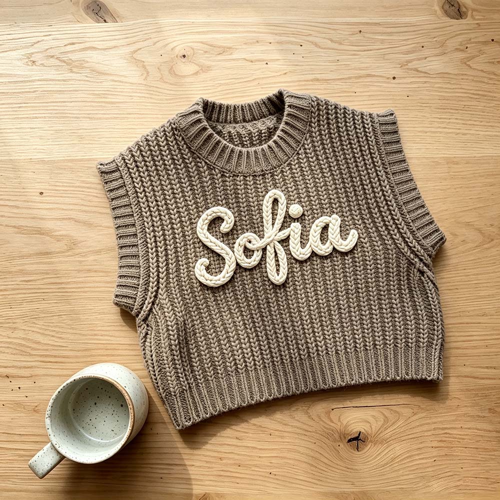 Personalized Hand Embroidered Kids Knit Crochet Vest | CWBaby529