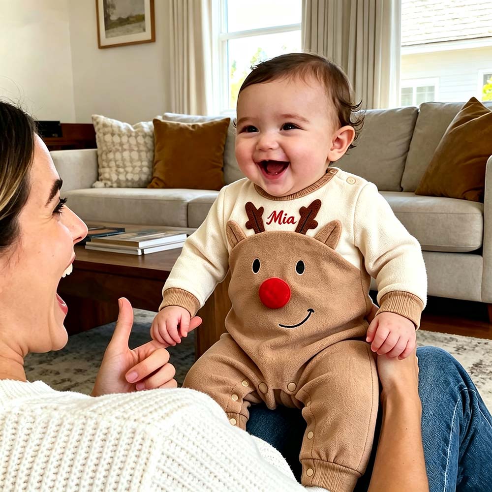 Personalized Embroidered Baby Christmas Reindeer Romper | MCGift386