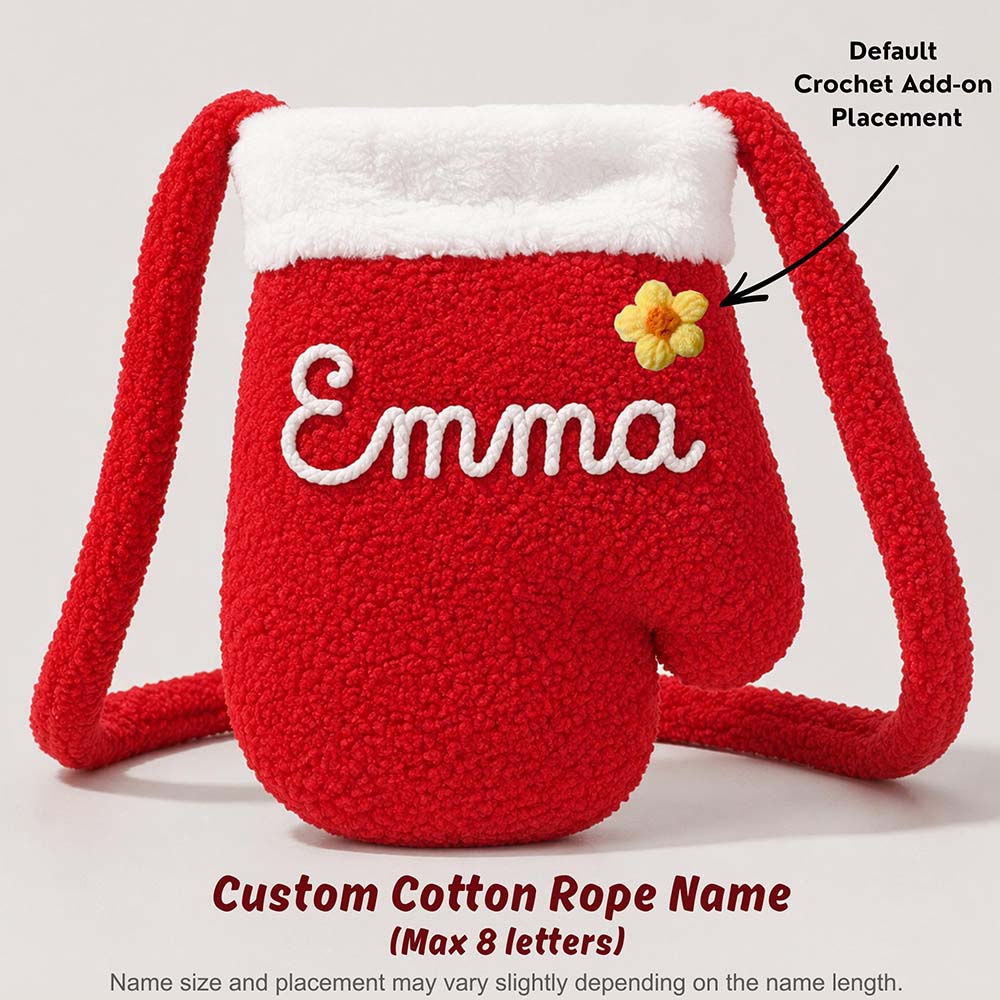 Personalized Hand Embroidered Kids Christmas Mitten Bag | MCGift387
