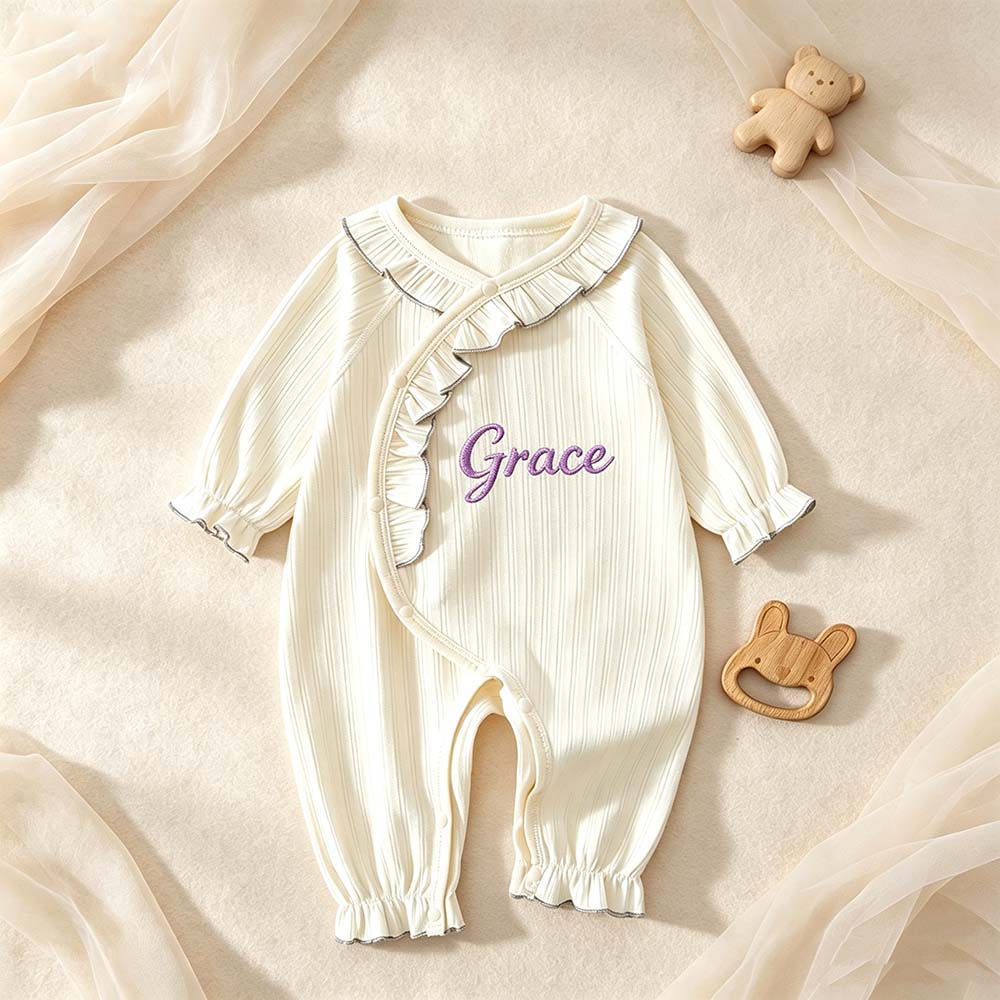 Personalized Embroidered Long Sleeve Buttons Ruffle Coming Home Outfit | CWBaby532