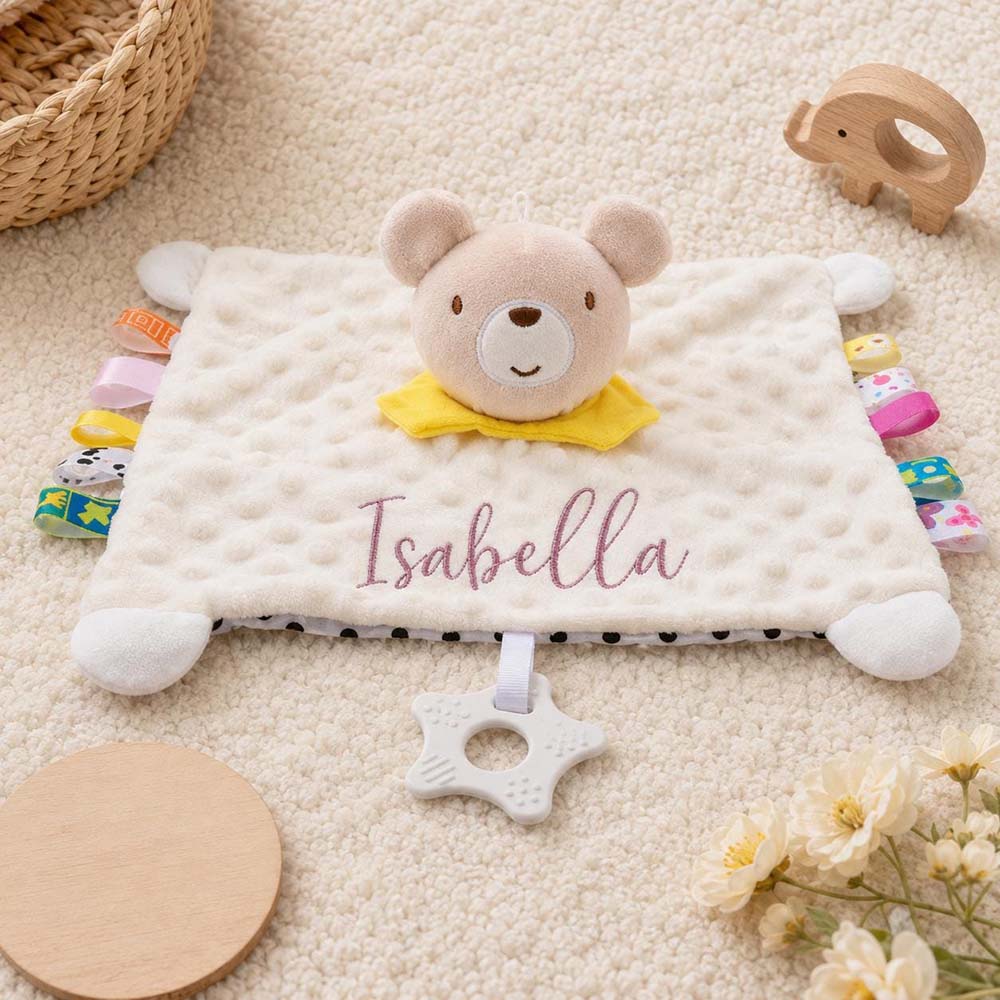 Personalized Embroidered Baby Minky Dot Animal Lovey Blanket | CWToy206
