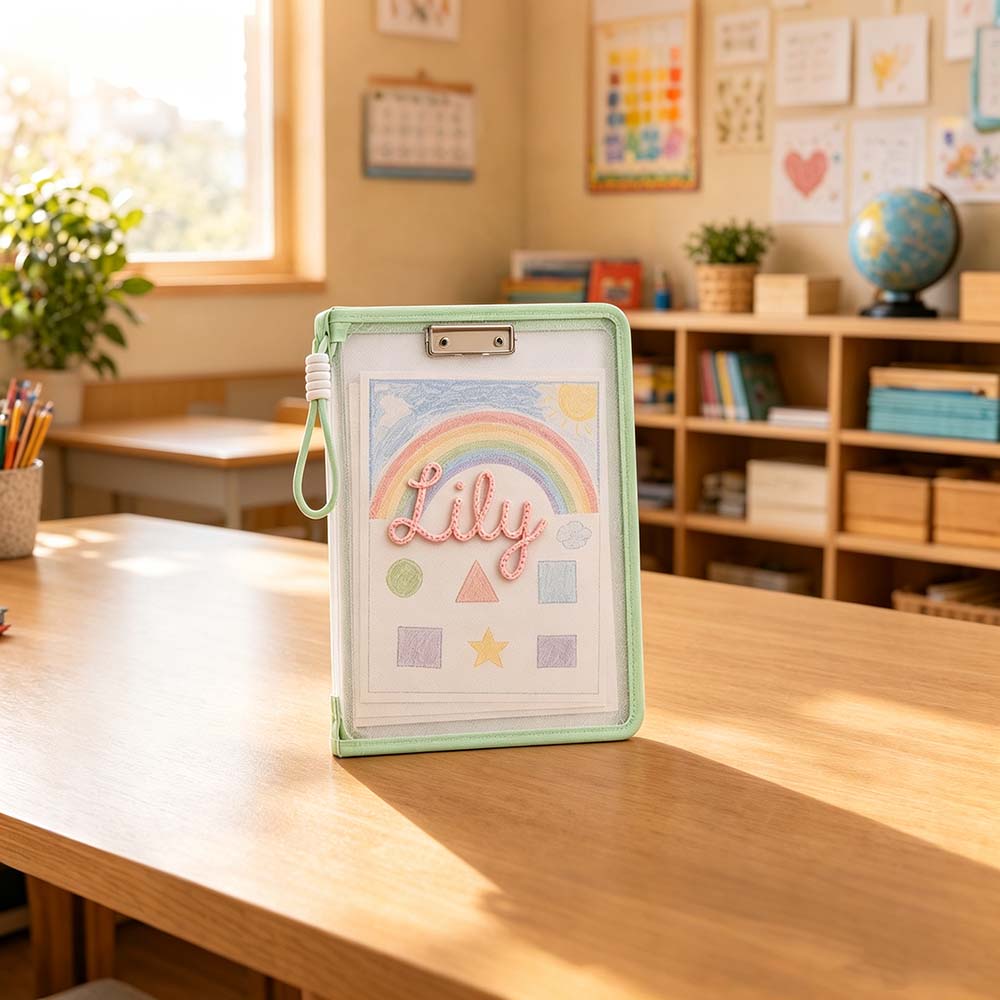 Personalized Hand Embroidered Homework Folder With Handle For Kids | CWToy207