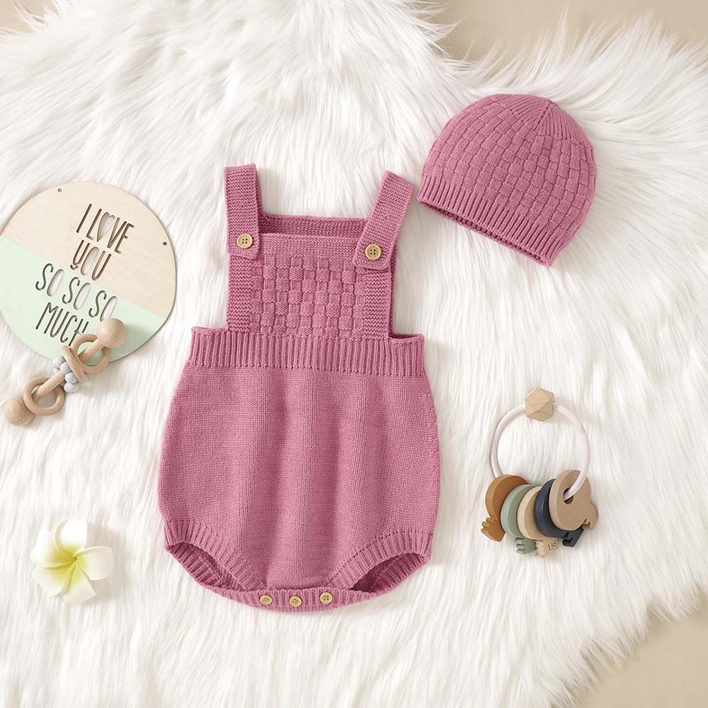Personalized Embroidered Baby Knit Newborn Romper Set With Beanie | CWBaby538