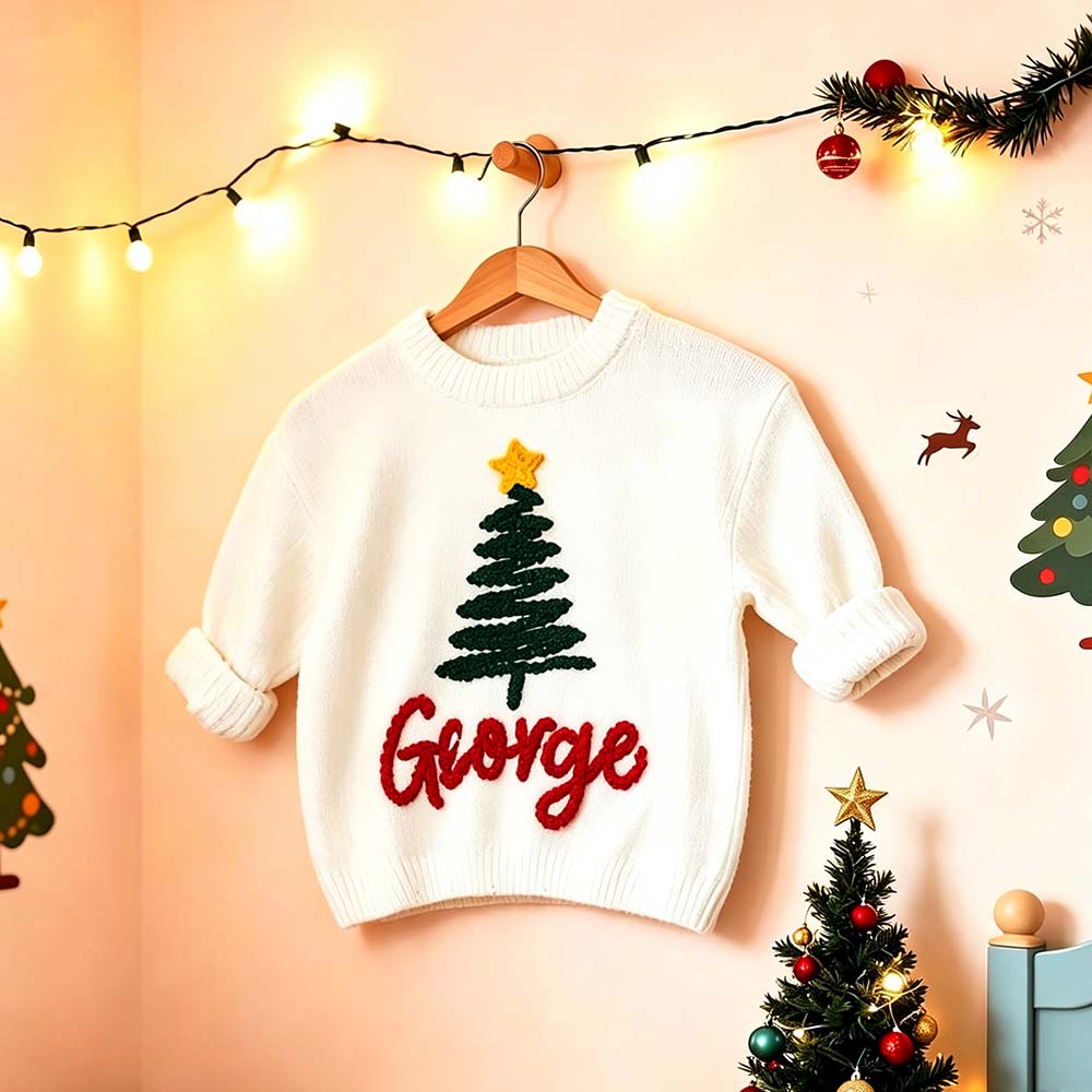 Personalized Hand Embroidered Christmas Knit Sweater | MCGift390