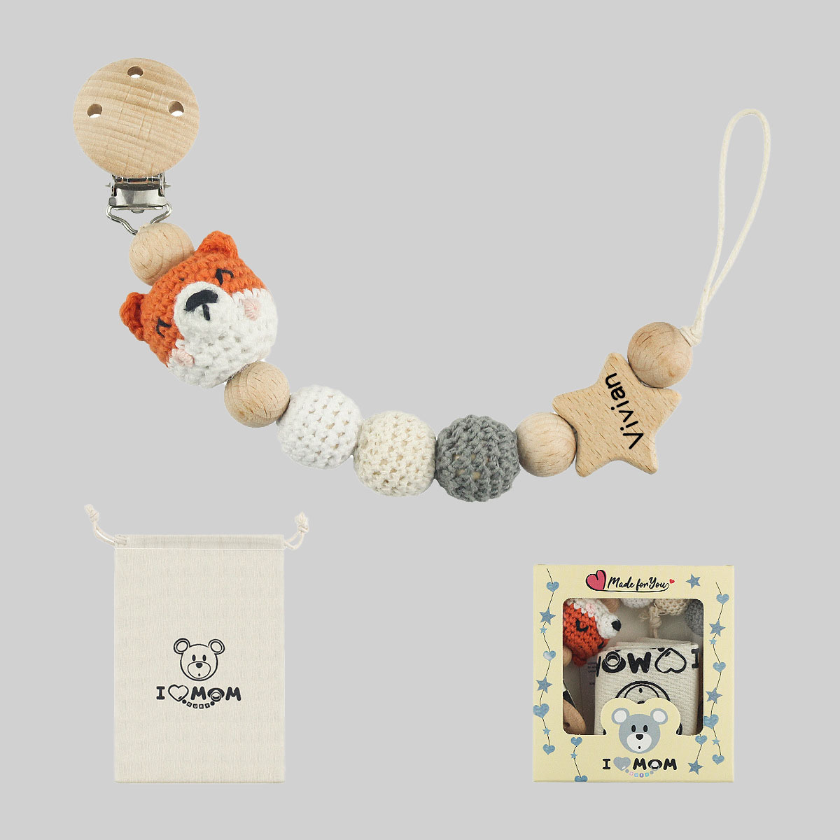 Personalized Baby Pacifier Crochet Animals Clip | CWBaby42