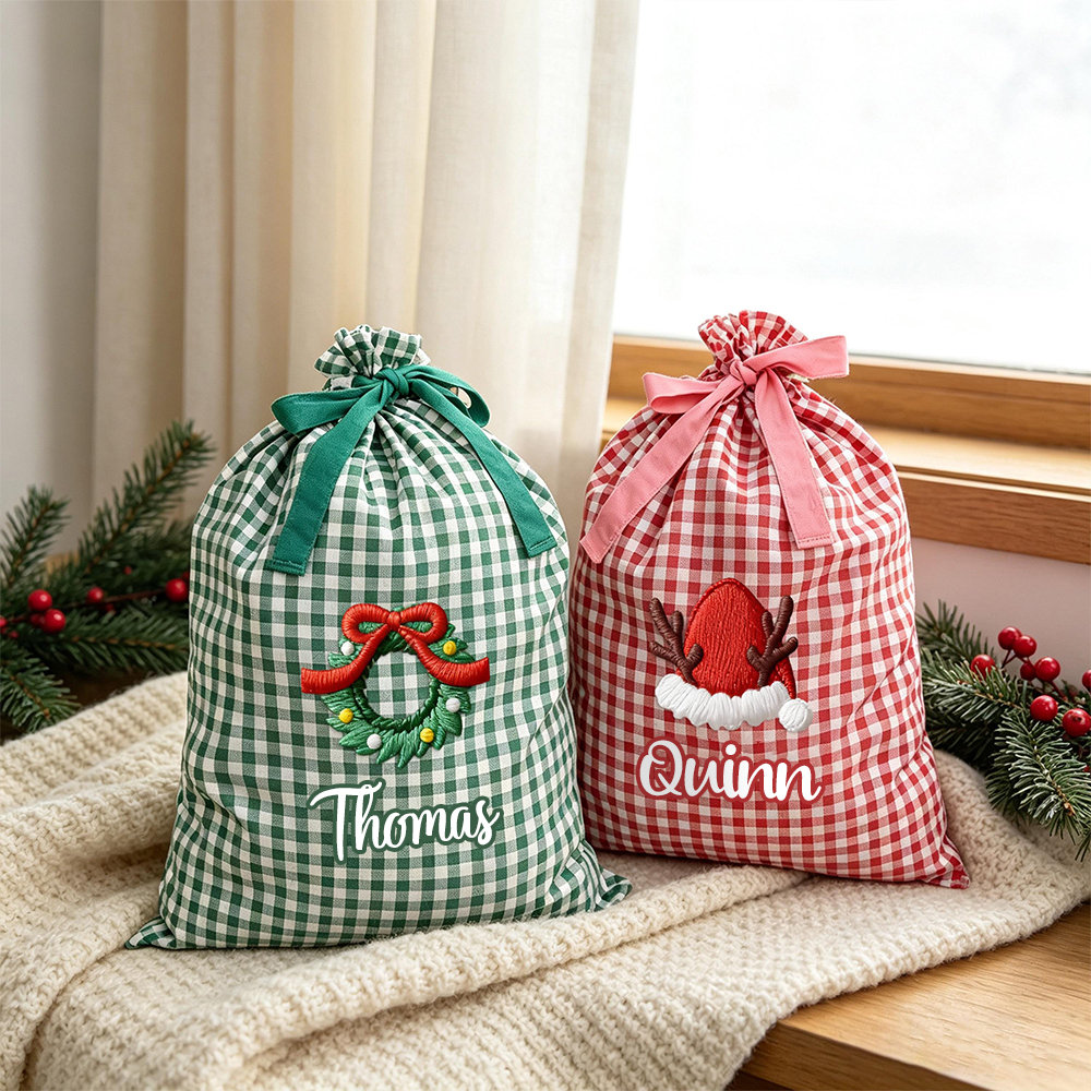 Personalized Plaid Christmas Cute Design Gift Bag | MCGift398