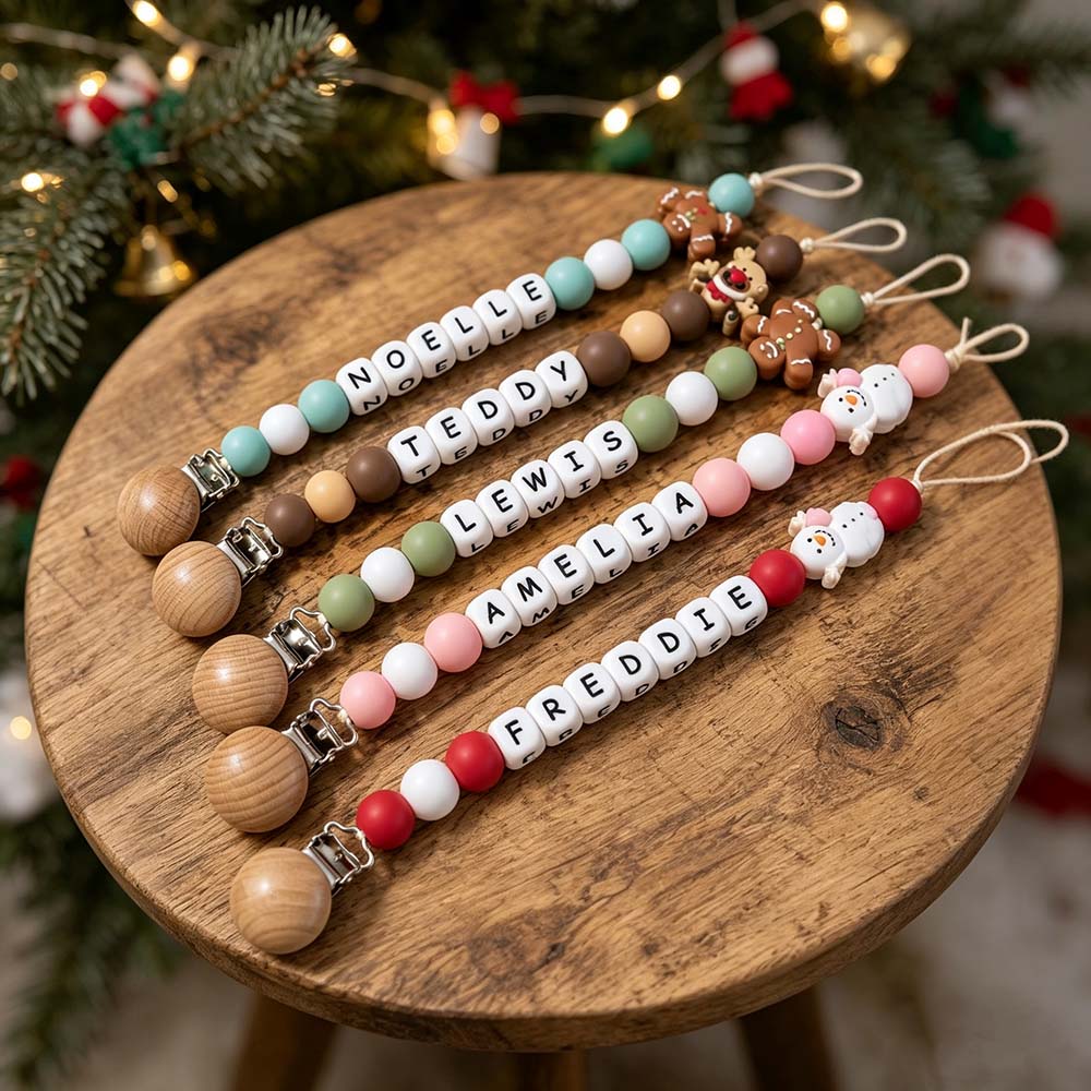 Personalized Christmas Baby Pacifier Clip & Rattle Ring | MCGift399
