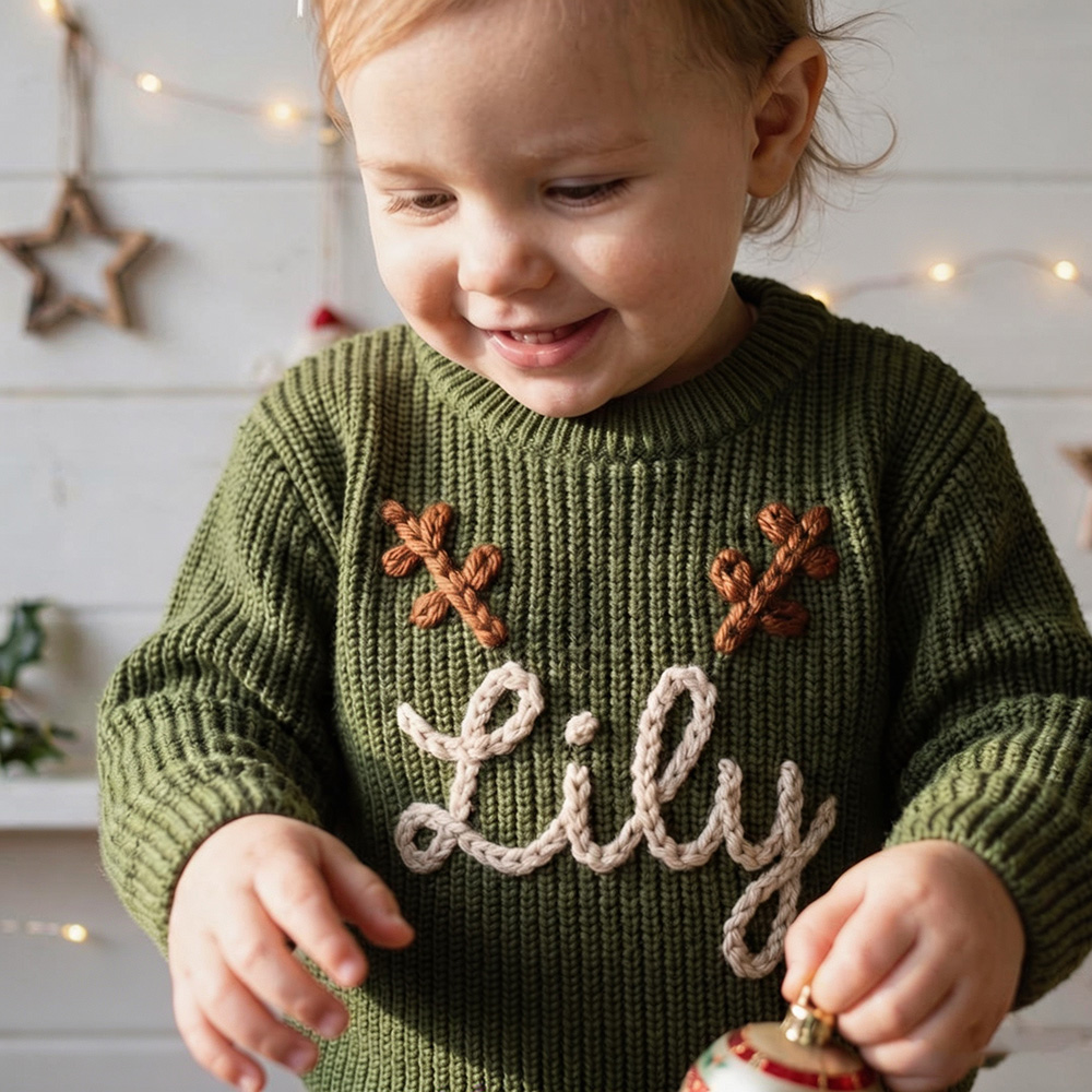 Personalized Hand Embroidered Christmas Knit Sweater | MCGift390