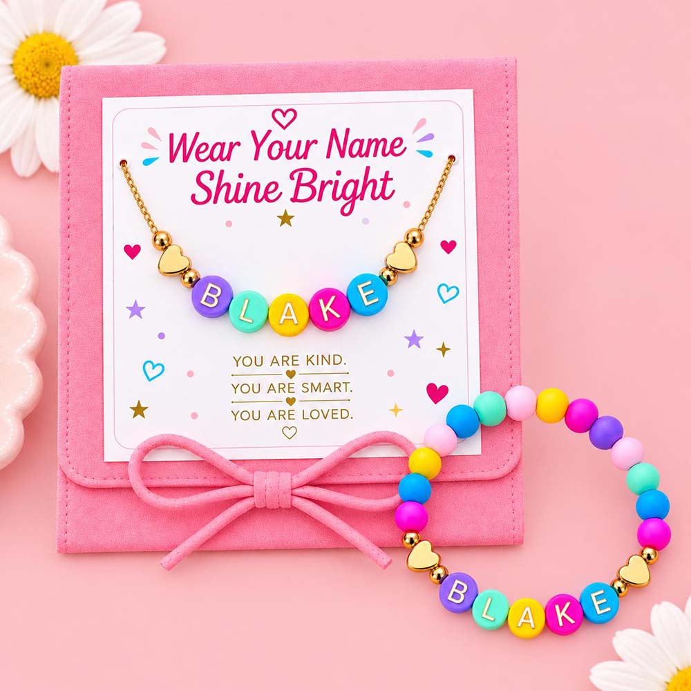 Personalized Multicolored Daisy Heart Bracelet & Necklace Set | CWGift107