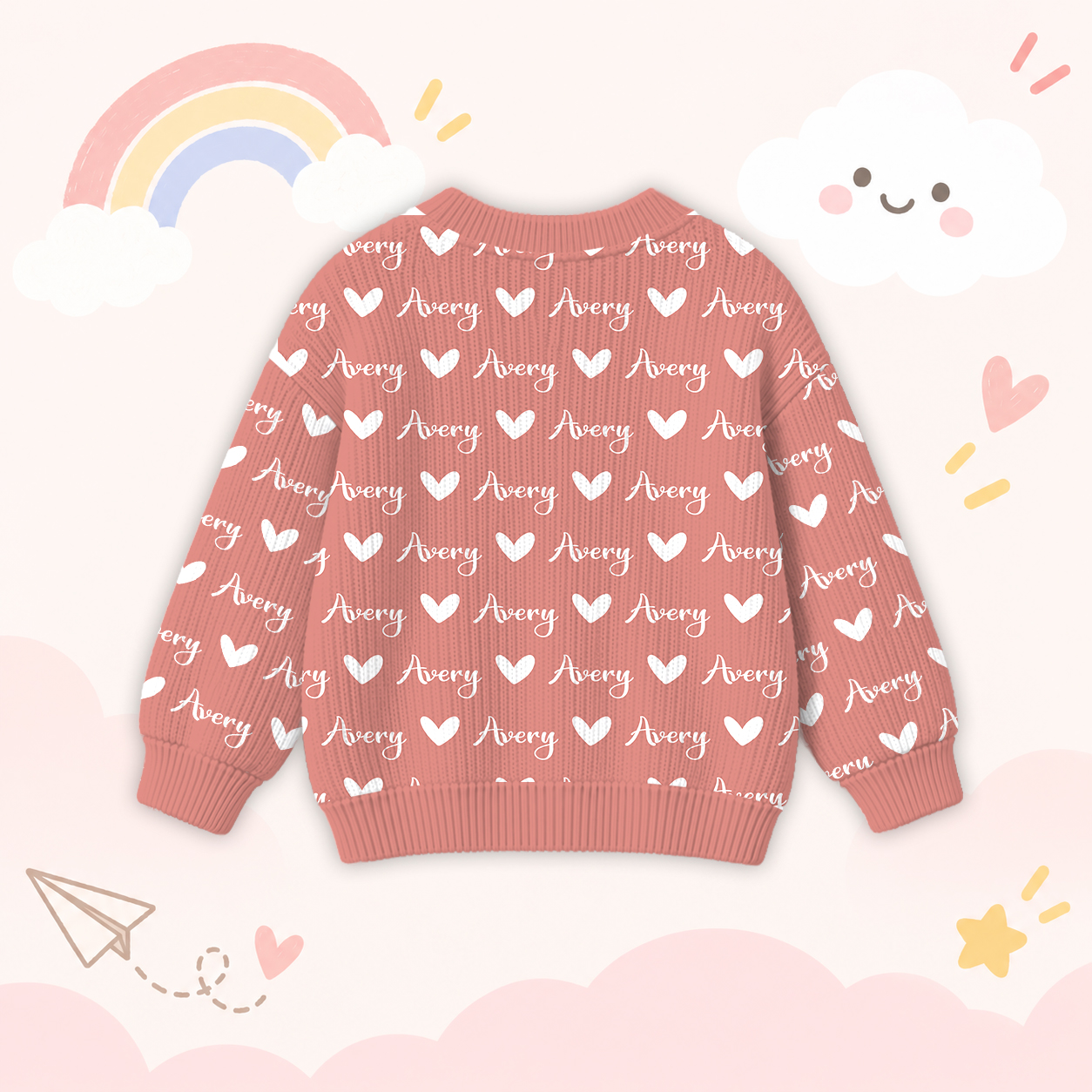 Personalized Lovely Kids Name & Icon Colorful Knit Sweater | CWSweater02