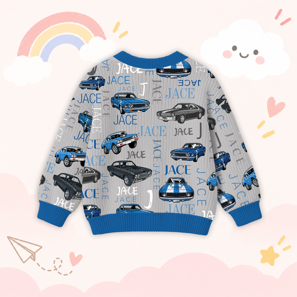 Personalized Lovely Kids Vintage Car Knit Sweater | CWSweater09