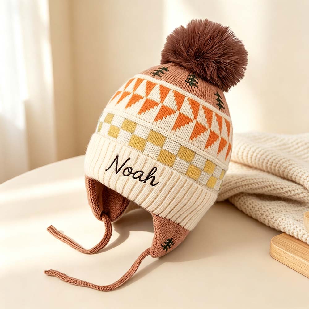 Personalized Embroidered Beanie Pom Pom Hat For Kids | HSKid98