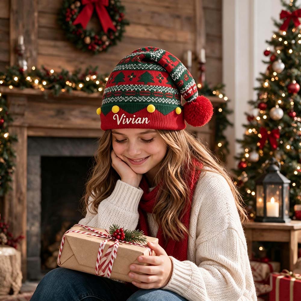 Personalized Embroidery Christmas Knit Beanie For Kid & Adult | MCGift411