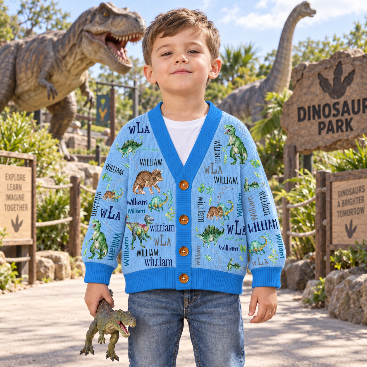 Personalized Lovely Kids Dinosaur Knit Sweater | CWSweater22