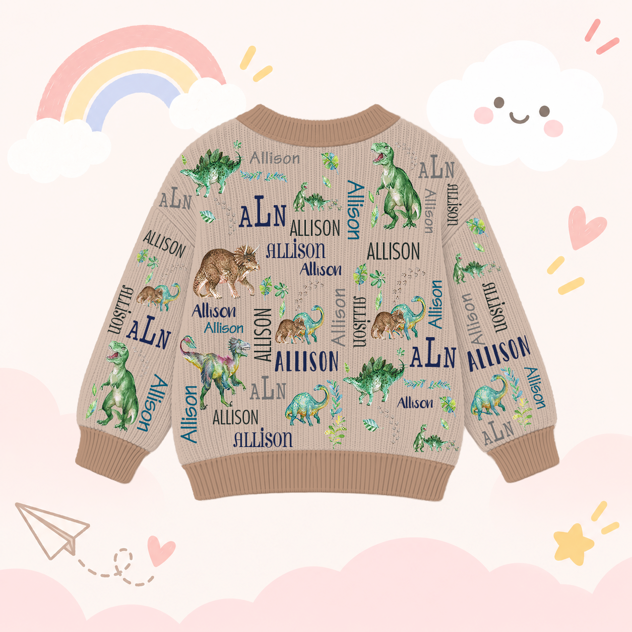 Personalized Lovely Kids Dinosaur Knit Sweater | CWSweater22