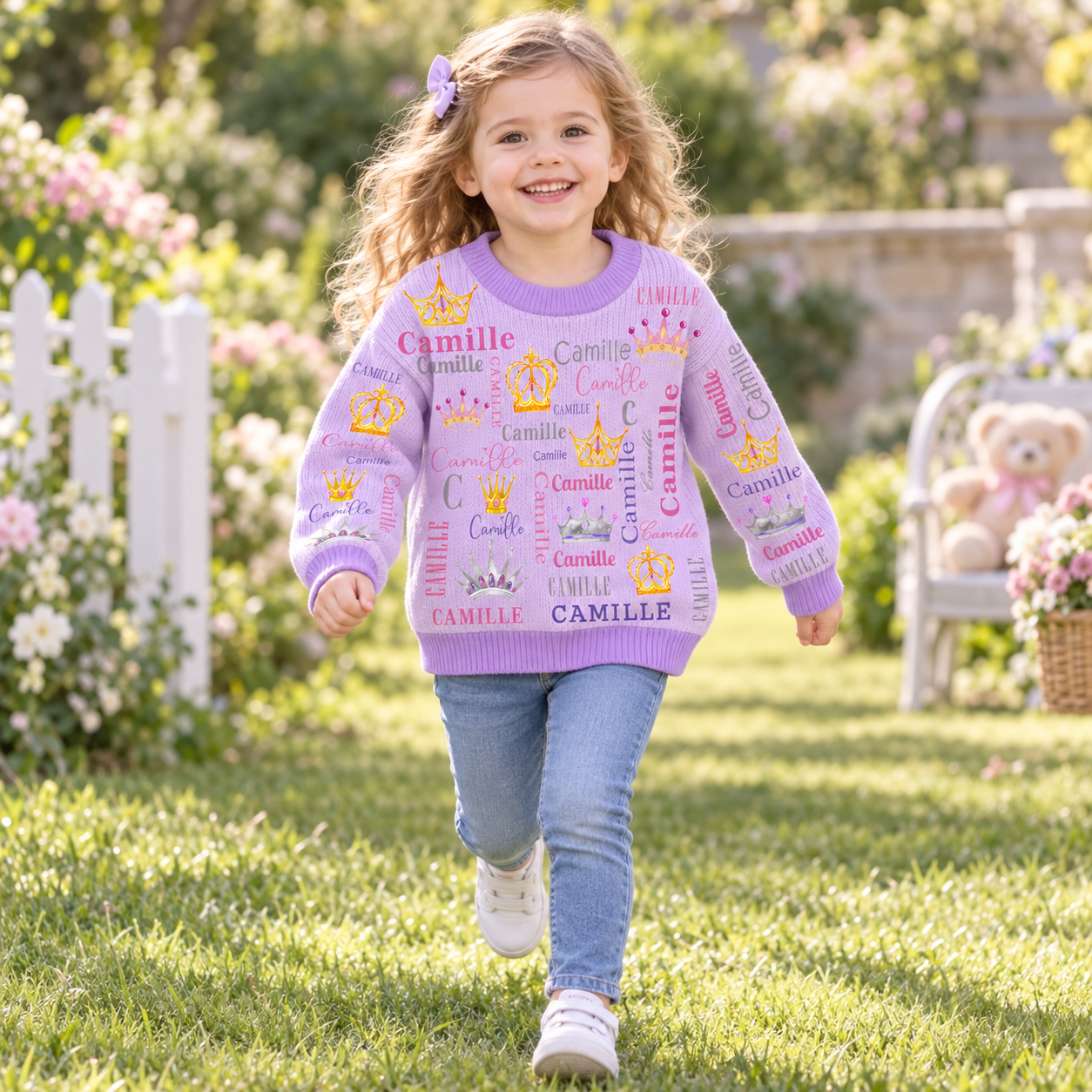 Personalized Lovely Kids Diamond Crown Knit Sweater | CWSweater23