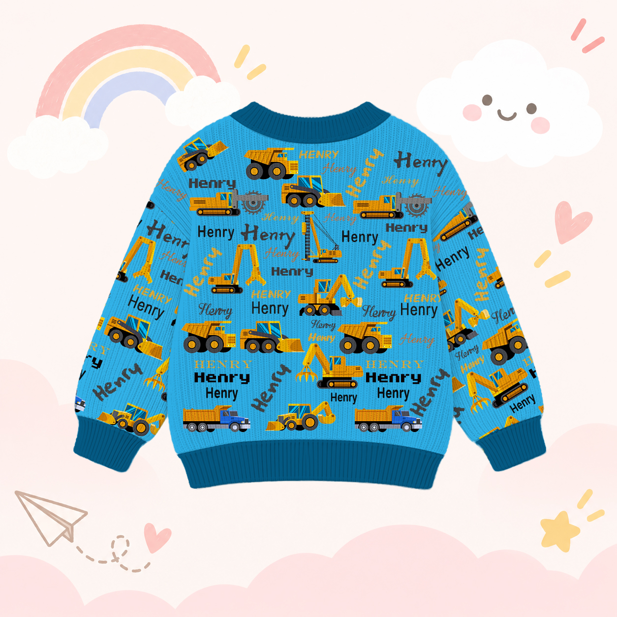 Personalized Lovely Kids Construction Vehicle Knit Sweater | CWSweater24