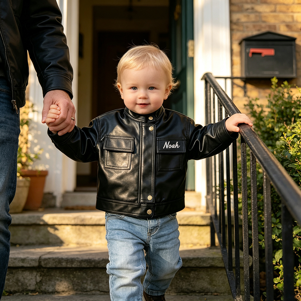 Personalized Embroidered Long-Sleeved Leather Jacket For Girls | CWBaby541
