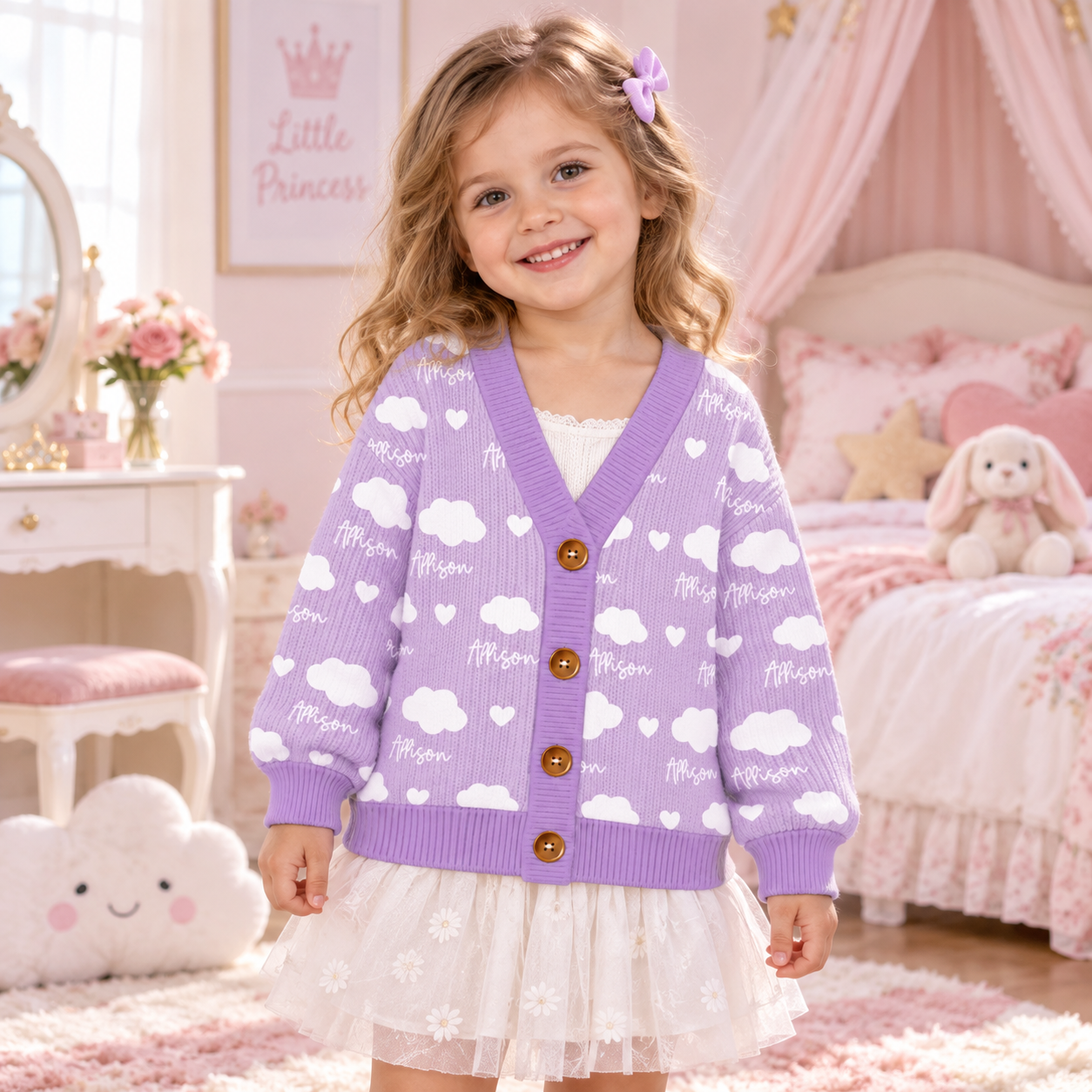 Personalized Lovely Kids Soft Clouds Knit Sweater | CWSweater31
