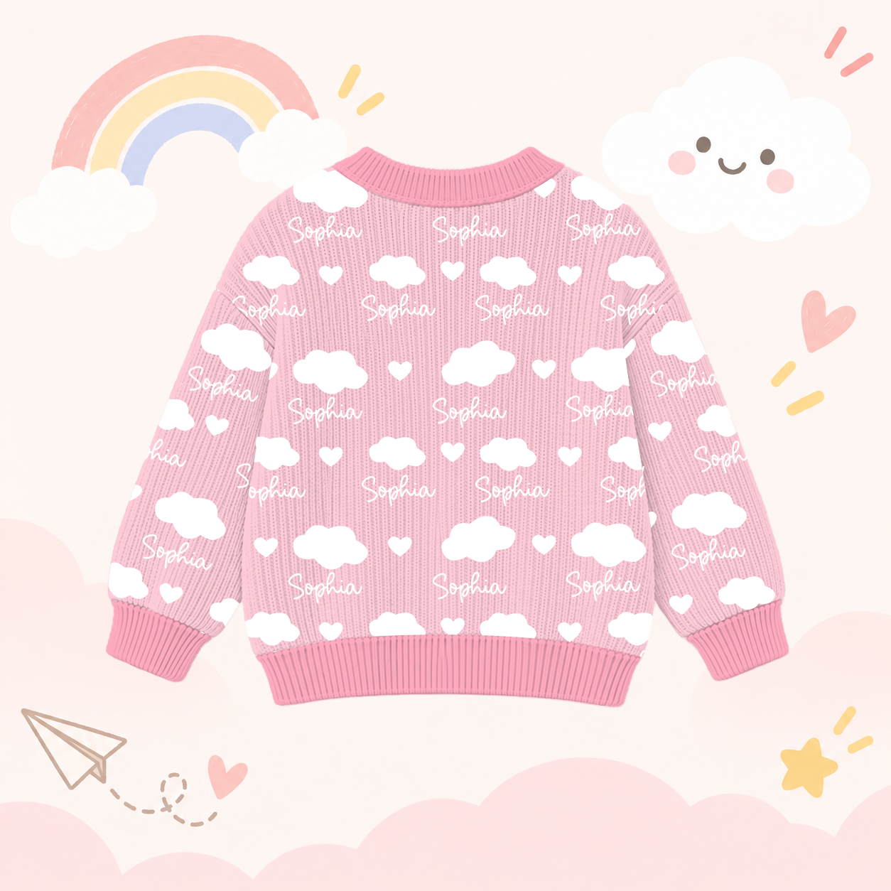 Personalized Lovely Kids Soft Clouds Knit Sweater | CWSweater31