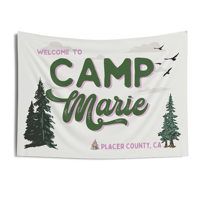 Personalized Camp Bachelorette Banner Tapestry | CWCamp03