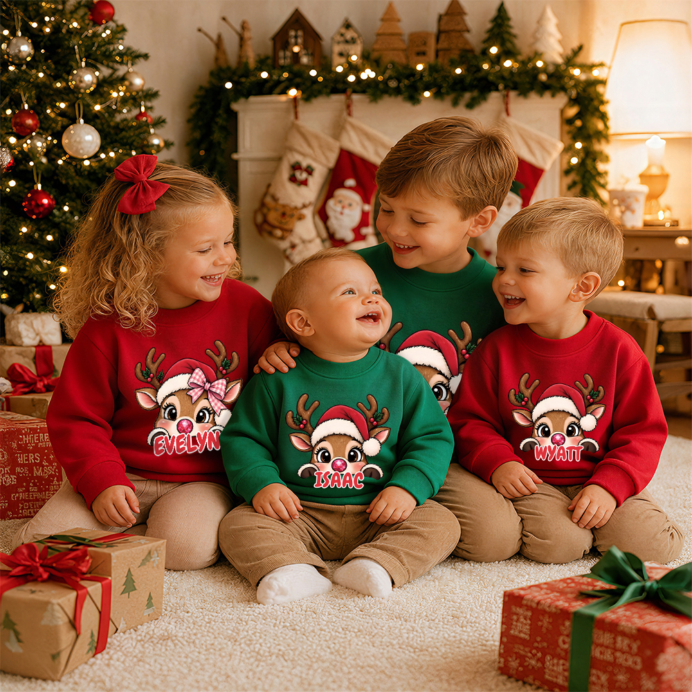 Personalized Christmas Kids Reindeer Sweatshirt | MCGift417